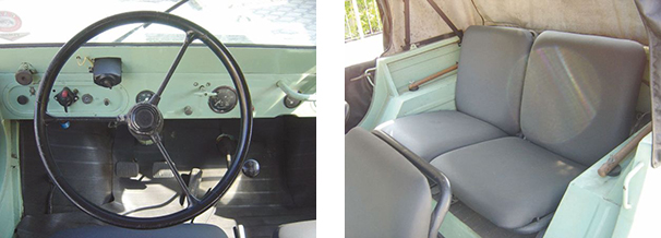 A cabine do Candango é de total simplicidade / Somente o jipe DKW trazia assentos separados